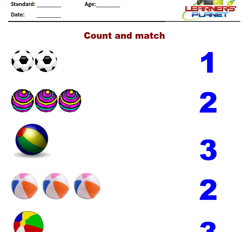 Count and match-Match object with numbers worksheet